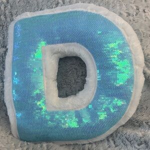 Blue Sequin Letter D Pillow